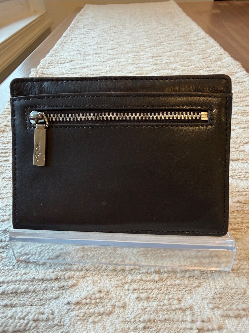 Hobo Euro Slide Brown Leather Card Slim Wallet with zip coin compartment
